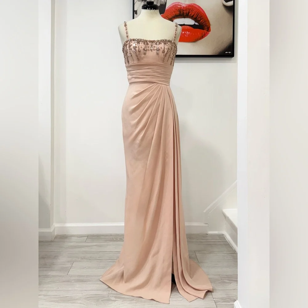 ZUHAIR MURAD Crystal-embellished draped cady gown Cream Maxi Dress